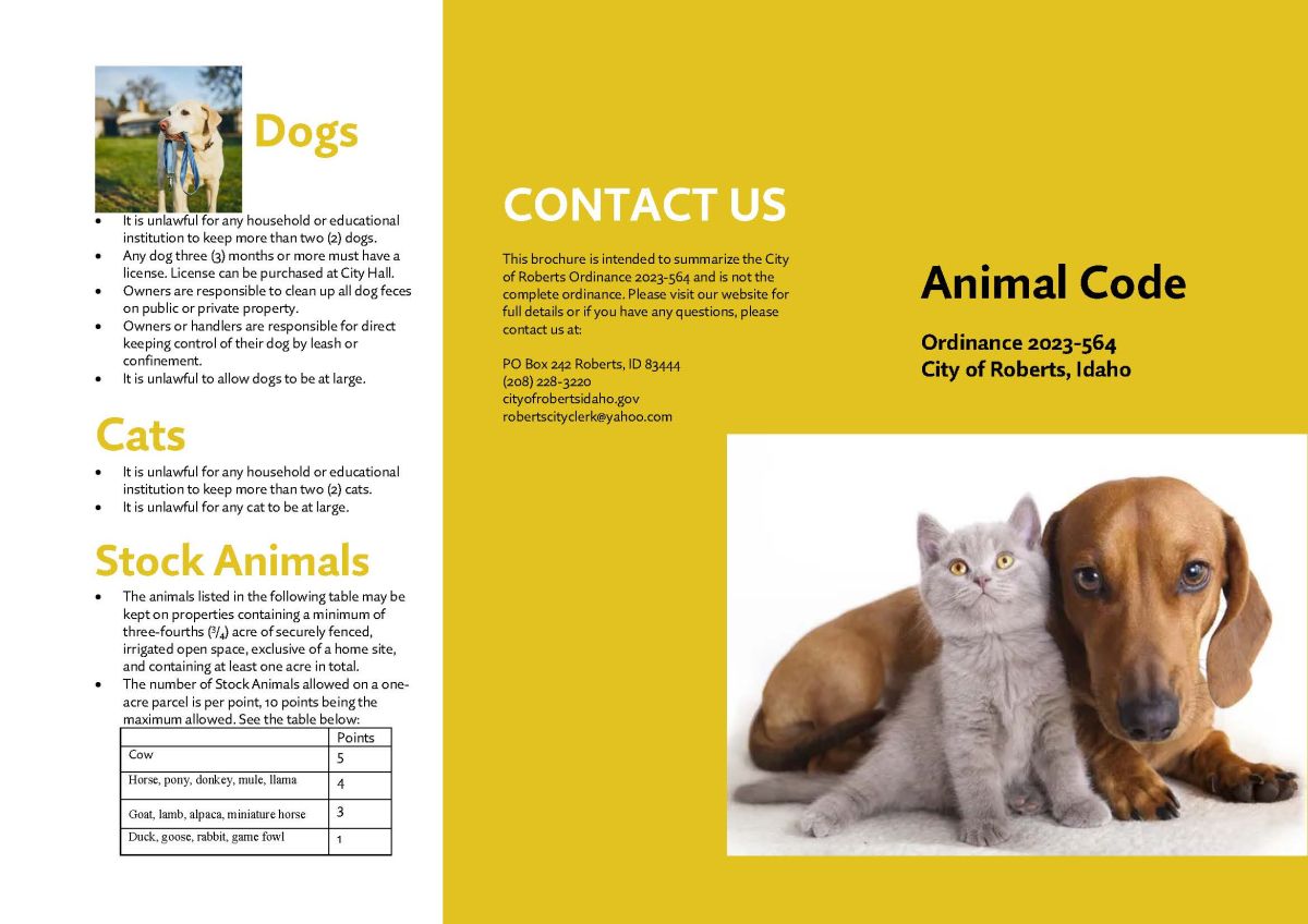 trifold brochure regarding animal codes pg 1