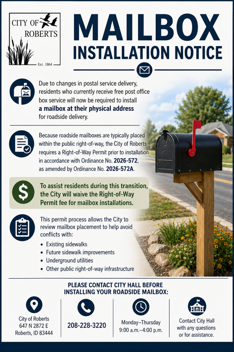 Official City of Roberts flyer titled 