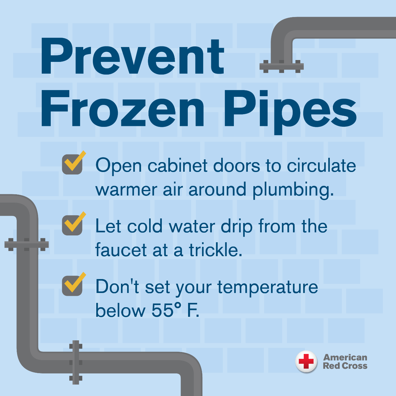 a list of frozen pipe prevention and a snowman